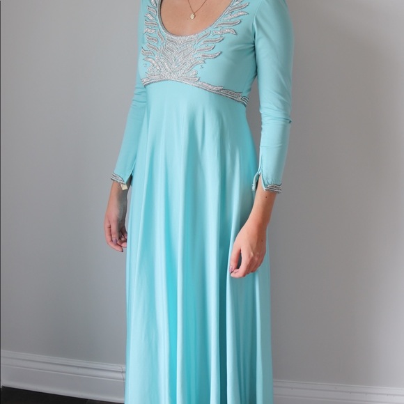 60's Victoria Royal beaded turquoise gown - Picture 6 of 7